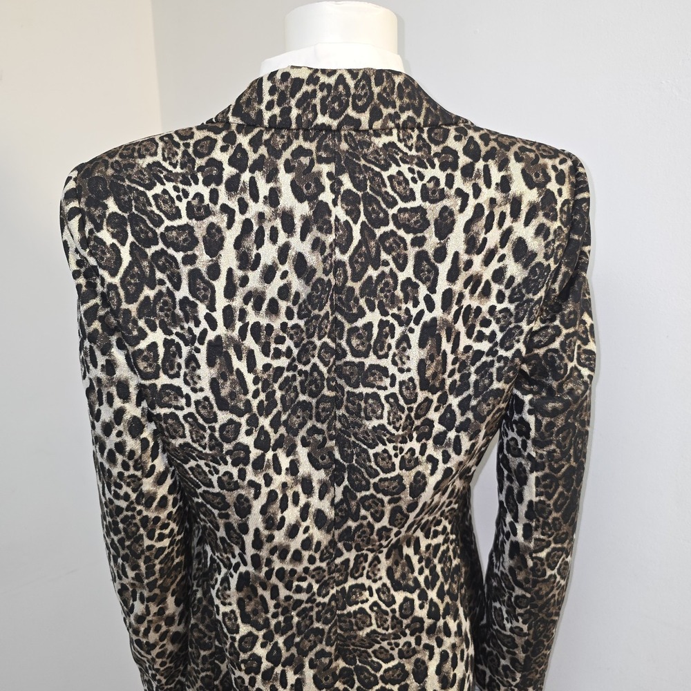 Alice + Olivia Toby Leopard Animal Print Stretch Blazer Jacket Size 6 40" Chest - Picture 9 of 12